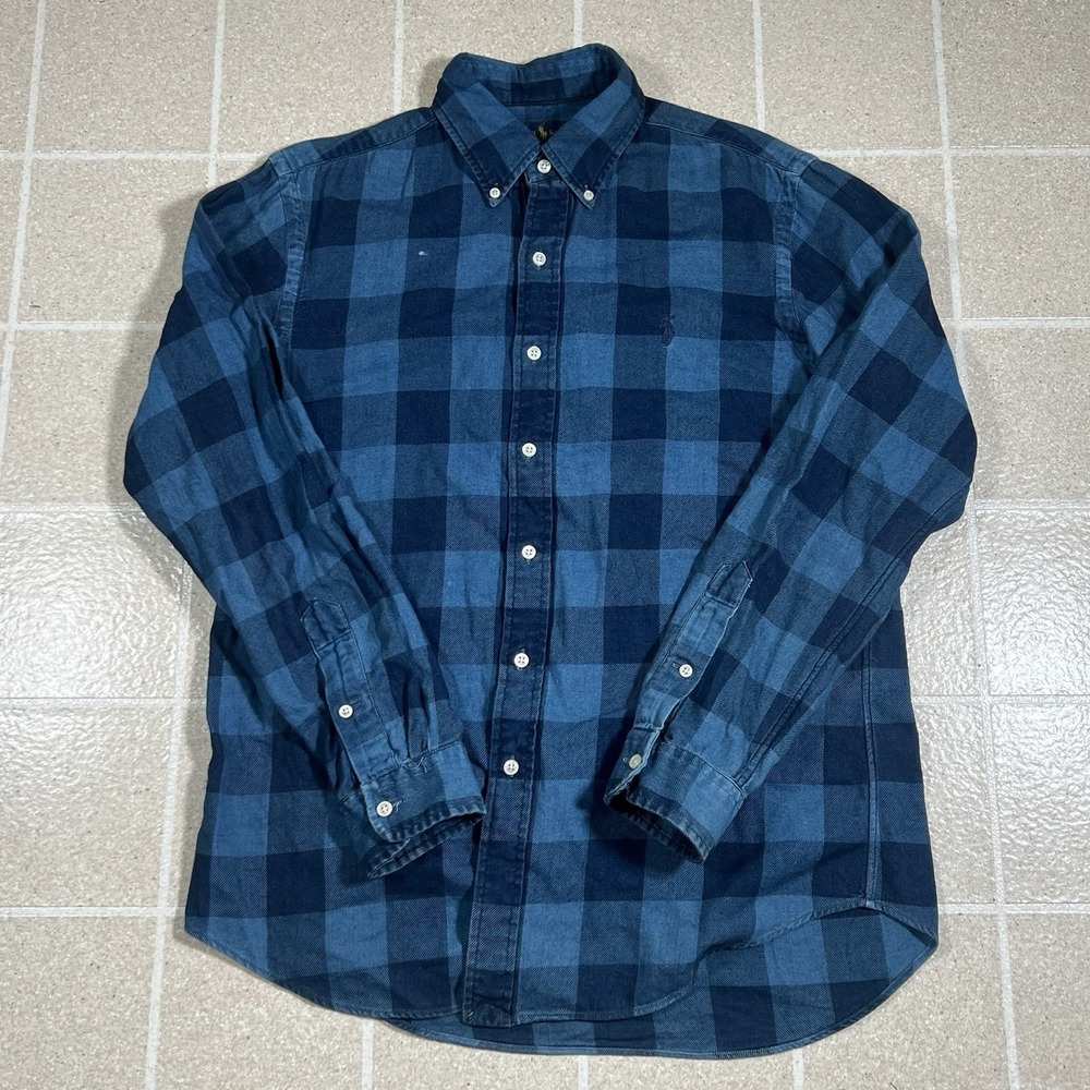 Polo Ralph Lauren Shirt‎ Men's M Blue Check Plaid Classic City Work Long Sleeve